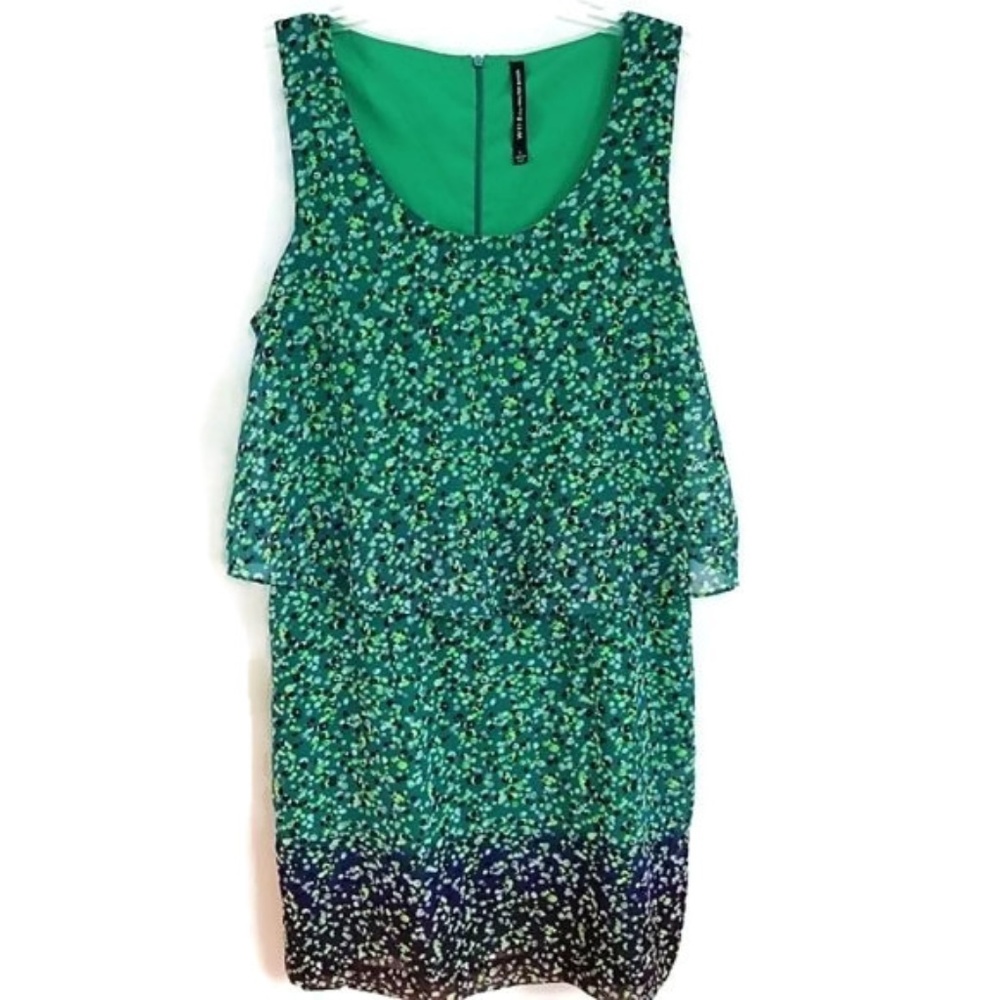 W118 by Walter Baker Tunic Green Floral Dress Overlay Ruffle Lined Career L